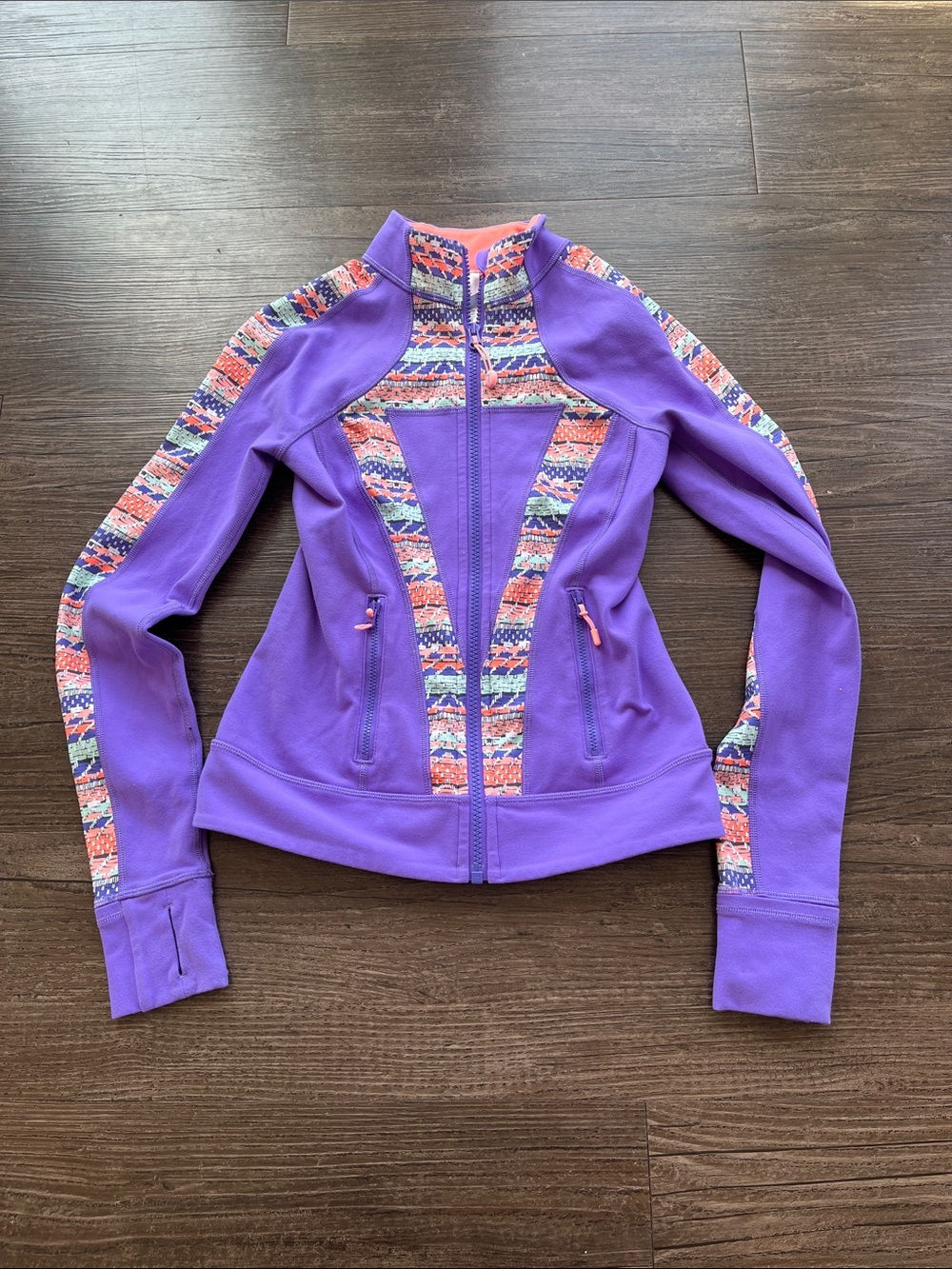 ivivva Purple Zip-Up Sweater with Multicolor Pattern Trim Girl’s Size 10